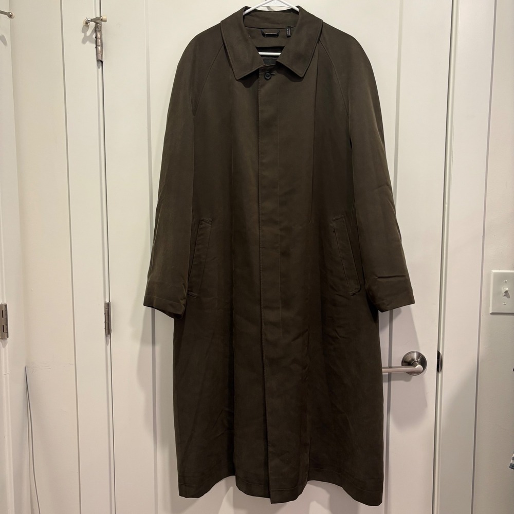 Sanyo New‎ York Tokyo Mens Long Trench Coat Olive Brown Anti-Magnetic Pocket 44L